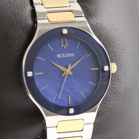 Bulova Women's Watch Diamond Indices Blue Mother Of Pearl Dial 32mm - Picture 1 of 13